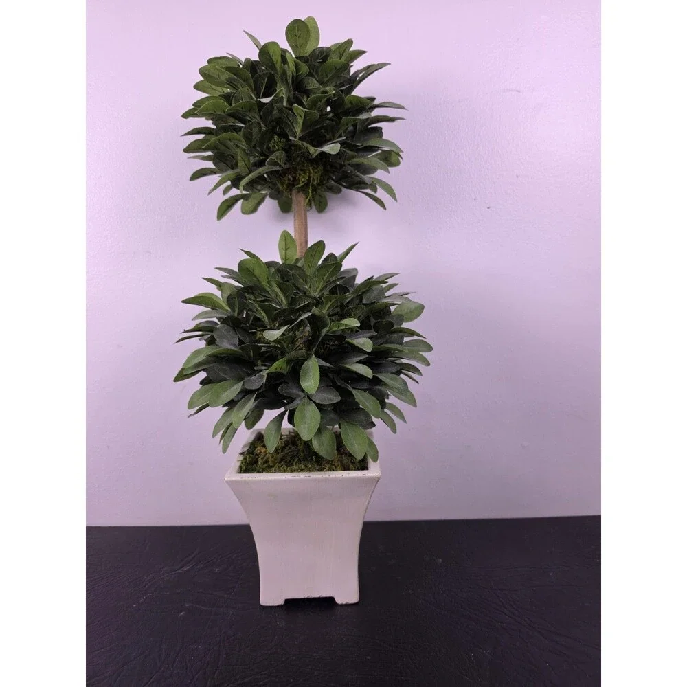 Vintage 2003 Target Faux Boxwood 2-Ball Double Topiary Tree White Ceramic...